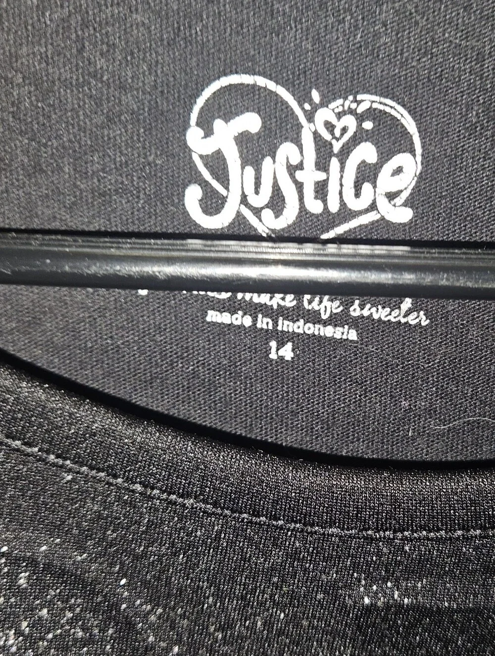 Justice Black Crewneck Top BE YOU Size 14 with Metallic Accent